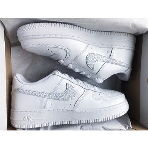 Custom Grey Cheetah Print Air Force 1 Shoes